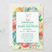 Invitation Agneau mignon Baby shower floral vert jaune (Devant)