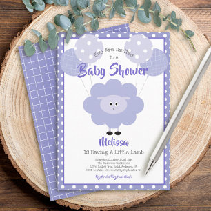 Invitation Agneau mignon violet simple Baby shower doux moder