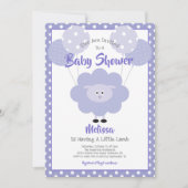 Invitation Agneau mignon violet simple Baby shower doux moder (Devant)