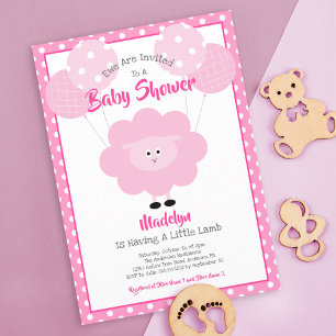 Invitation Agneau rose Baby shower Script Ballons mignons Mod
