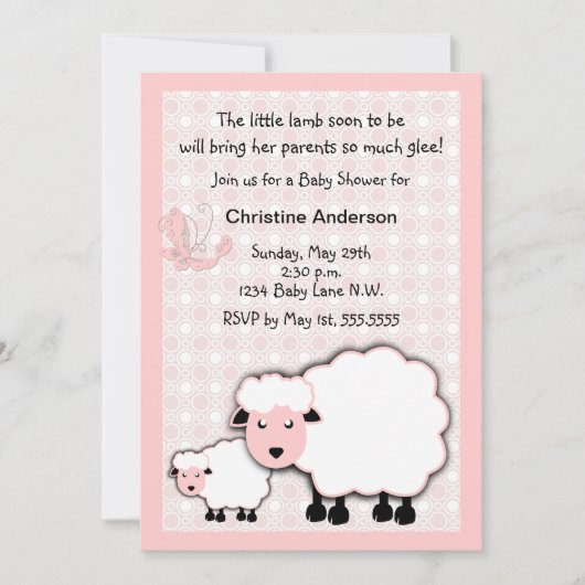 Invitation Agneau rose bébé fille douche (Devant)
