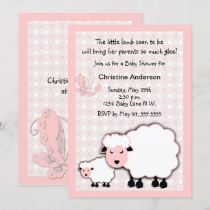 Invitation Agneau rose bébé fille douche