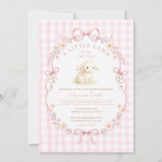 Invitation Agneau Rose Est En Route (Devant)