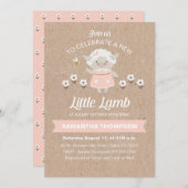 Invitation Agneau rose mignon bébé fille douche (Devant / Derrière)