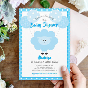Invitation Agneau Turquoise Baby shower Balloons mignonette M