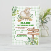 Invitation Agneau vert garçon Premier anniversaire (Debout devant)