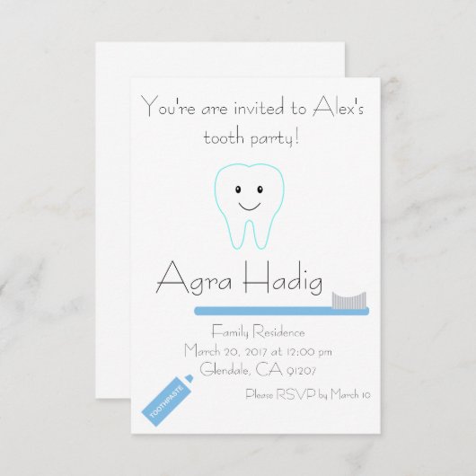 Invitation Agra Hadig Tooth Party (Devant / Derrière)