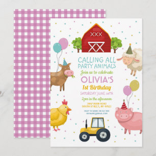 Invitation Agritourisme Animaux 1er Anniversaire de enfant Fi