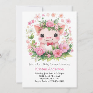 Invitation Agritourisme Baby shower de fille rose Piglet