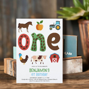 Invitation Agritourisme Barnyard Animaux Fruits Mignonne 1er