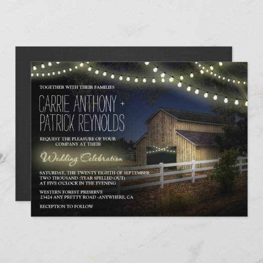 Invitation Agritourisme Éclairage Rustique Grange Mariage Inv (Devant / Derrière)