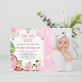 Invitation Agritourisme rose Photo 1er anniversaire Invitatio (Debout devant)