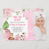 Invitation Agritourisme rose Photo 1er anniversaire Invitatio (Devant / Derrière)