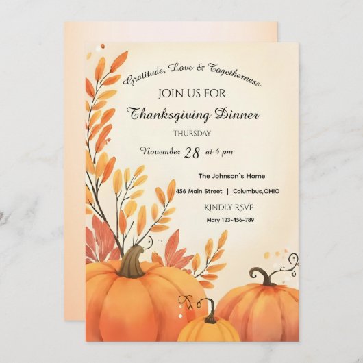 Invitation Agritourisme rustique Cosy automne Thanksgiving (Devant / Derrière)