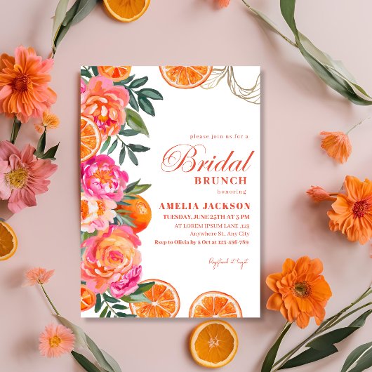 Invitation Agrumes d'été moderne Orange floral douche nuptial