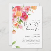 Invitation Agrumes Oranges rose Floral Bébé Brunch (Devant)