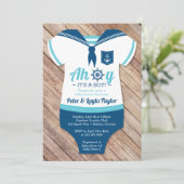 Invitation Ahoy Baby shower Invitation, marin, nautique (Debout devant)