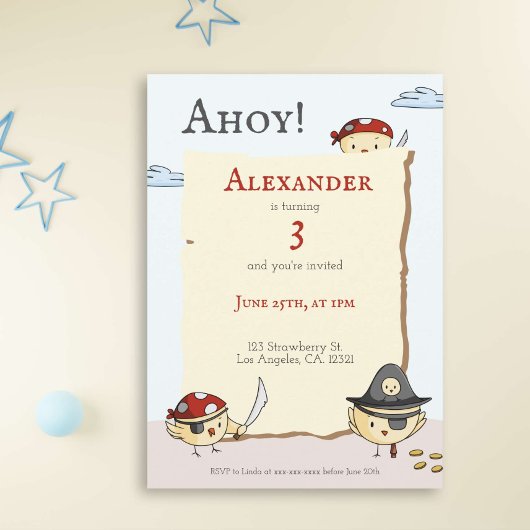 Invitation Ahoy Bird Pirate Thème Anniversaire