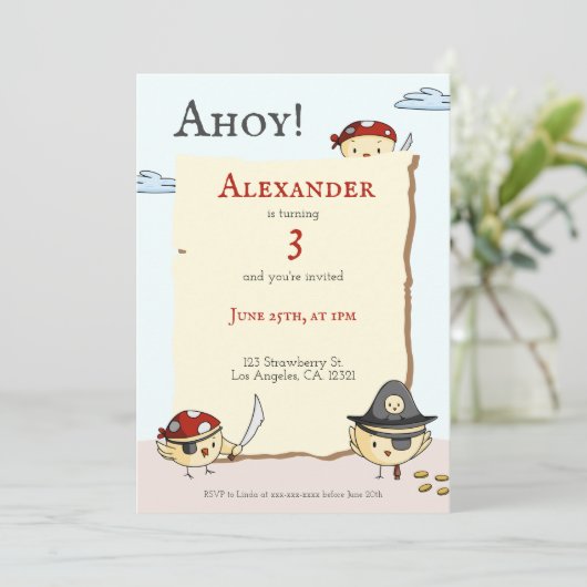 Invitation Ahoy Bird Pirate Thème Anniversaire (Debout devant)