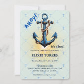 Invitation Ahoy bleu moderne ! Ancre Baby shower nautique (Devant)