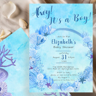 Invitation Ahoy c'est le Baby shower d'un garçon mignon bleu