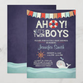 Invitation Ahoy C'est Twin Boys Douche Inviter Océan Nautique (Devant / Derrière)