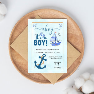 Invitation Ahoy c'est un Baby shower Boy Sailboat