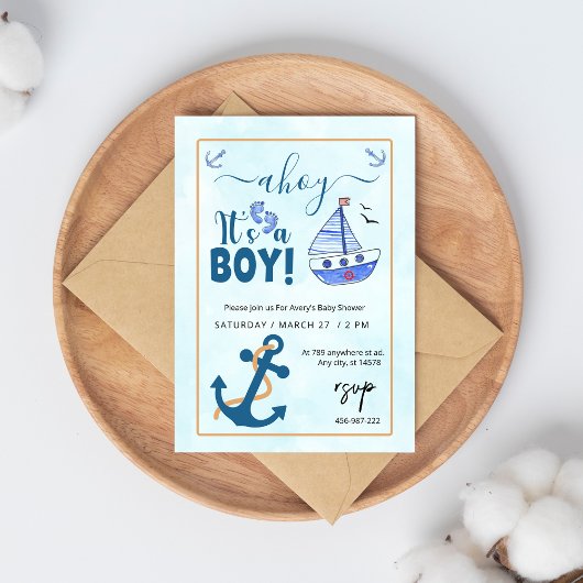 Invitation Ahoy c'est un Baby shower Boy Sailboat
