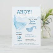 Invitation Ahoy c'est un baby shower d'aquarelle de baleine (Debout devant)