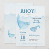 Invitation Ahoy c'est un baby shower d'aquarelle de baleine (Devant / Derrière)