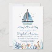 Invitation Ahoy ! C'est un Baby shower de bateau à voile Boy (Devant)