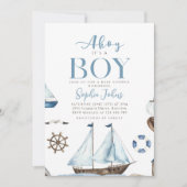 Invitation Ahoy C'est un baby shower de bateau bleu nautique (Devant)