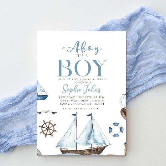 Invitation Ahoy C'est un baby shower de bateau bleu nautique