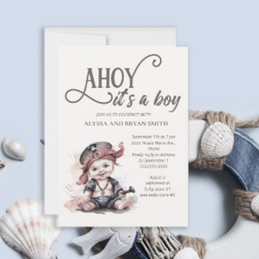 Invitation Ahoy c'est un Baby shower de pirates