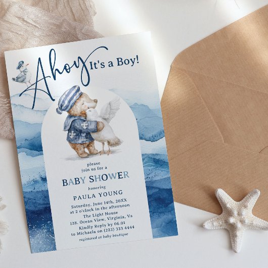 Invitation Ahoy C'est un Baby shower nautique mignon garçon