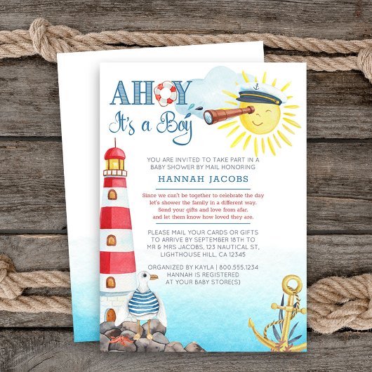Invitation Ahoy c'est un Baby shower nautique mignon par mail