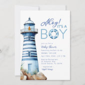Invitation Ahoy C'est un Baby shower phare nautique (Devant)