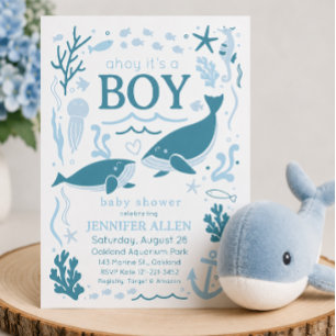 Invitation Ahoy C'est un Baleineau Garçon Baby Shower Marin