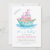 Invitation Ahoy C'est Un Bébé Bateau Animaux Baby shower de v (Devant)