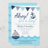 Invitation Ahoy ! C'est un Boy Nautical Sailor Baby shower In (Devant / Derrière)