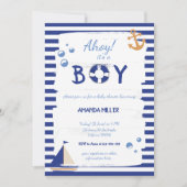 Invitation Ahoy C'est un garçon ! Baby shower bleu marin (Devant)