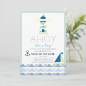 Invitation Ahoy C'est un garçon Baby shower bleu marine (Debout devant)