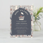 Invitation Ahoy C'est un garçon Baby shower bleu marine (Debout devant)