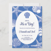 Invitation Ahoy C'est un garçon Baby shower Blue Ocean Shells (Devant)