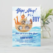 Invitation Ahoy c'est un garçon baby shower chrétien de Noah' (Debout devant)