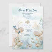 Invitation Ahoy C'est un garçon Baby shower de baleines de co (Devant)