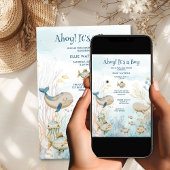 Invitation Ahoy C'est un garçon Baby shower de baleines de co