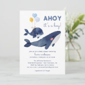 Invitation AHOY C'est un garçon ! Baby shower maman baleine (Debout devant)