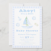 Invitation Ahoy C'est un garçon Baby shower moderne bleu plai (Devant)