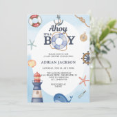 Invitation Ahoy C'est un garçon Baby shower nautique (Debout devant)